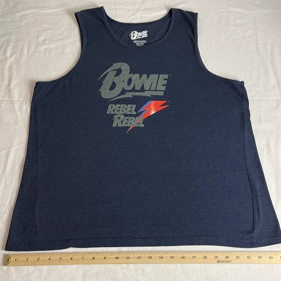 David Bowie Tank Top Men Size 2XL Blue Cotton Blend Rebel Rebel Heroes Crew Neck - Picture 2 of 7